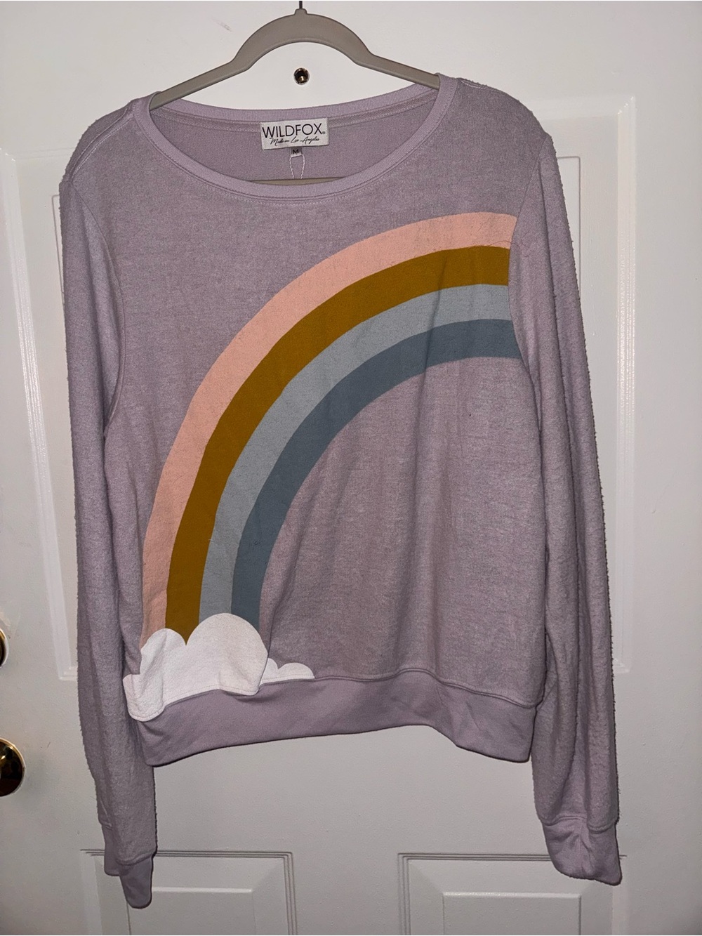 Wildfox Lavender Rainbow Pullover with Clouds size medium